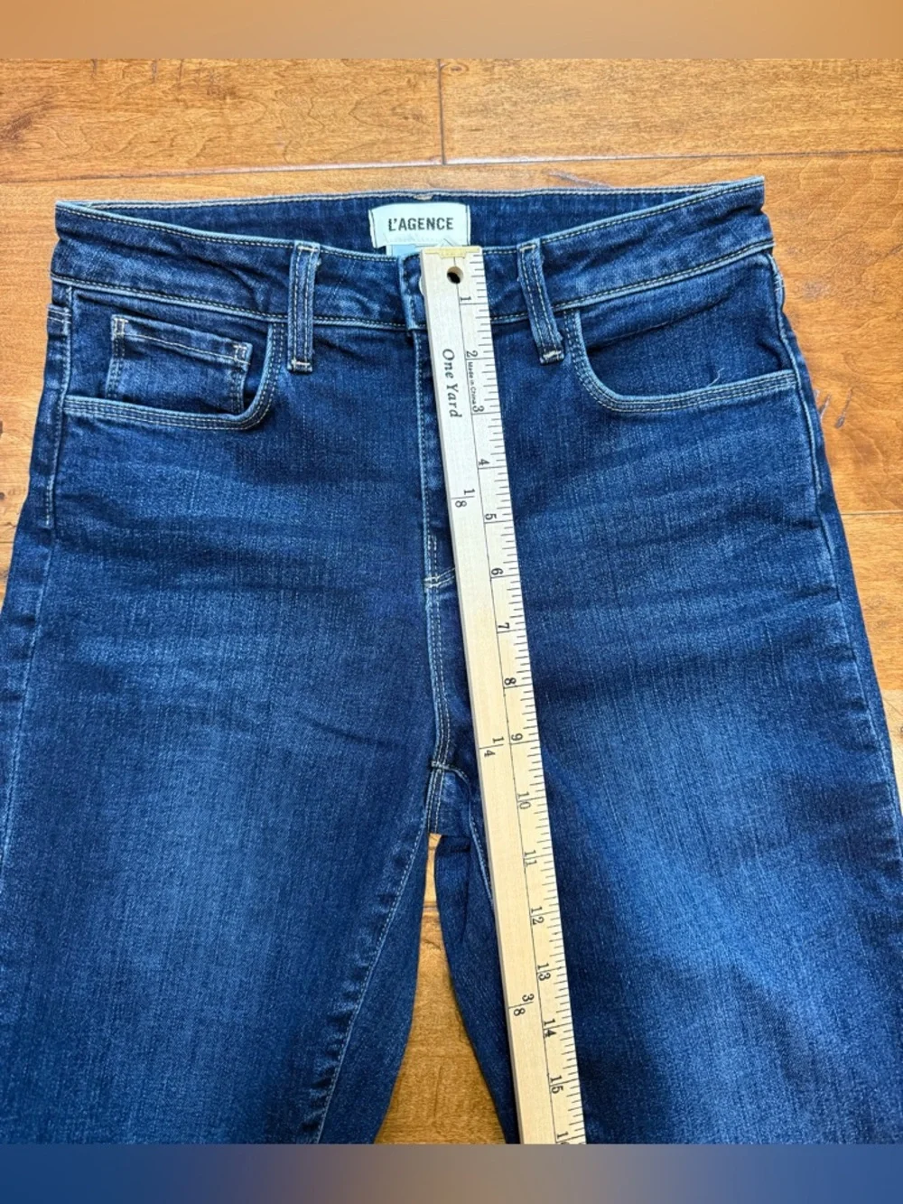 L’AGENCE Ruth High Rise Straight Jeans Raw Hem Dark Wash 26